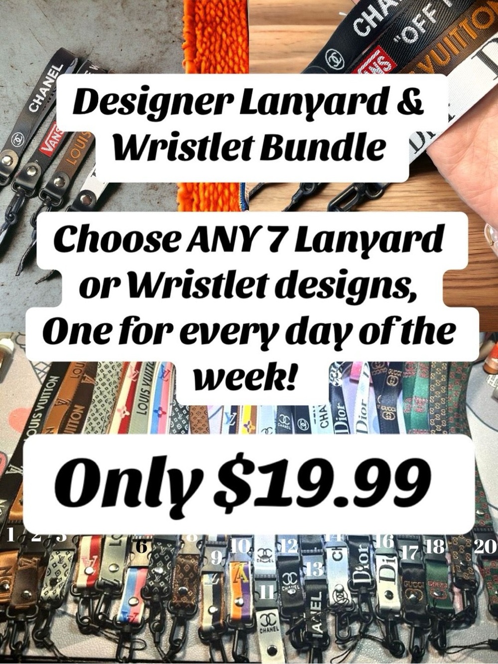 Designer Inspired Lanyard & Wristlet Bundle - Choose 7 Styles (Assorted Colors)